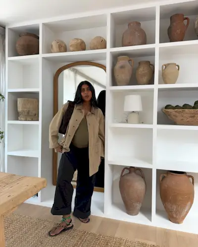 Influencer wears rope sandals.