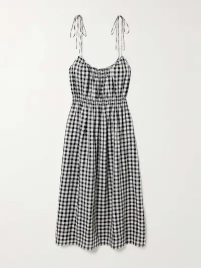 Leslie Tie-Detailed Smocked Gingham Voile Midi Dress