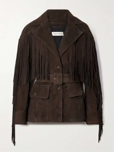 Cassidy Belted Fringed Suede Jacket
