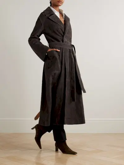 Double-Breasted Suede Trench Coat