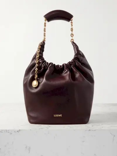 Squeeze Small Chain-Embellished Gathered Leather Tote