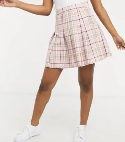 New Look + Mini Pleated Tennis Skirt in Pastel Pink Check