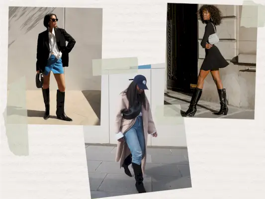 a collage showing what to wear with cowboy boots