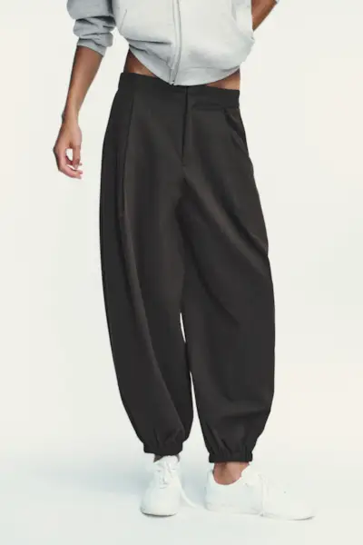 Pinstripe Pleated Balloon Pants