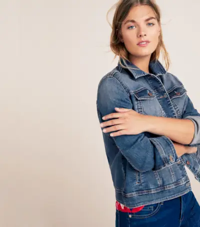 Violeta by Mango + Medium Wash Denim Jacket