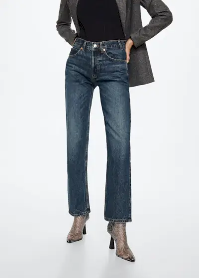 Mango + Buttons Straight Jeans -