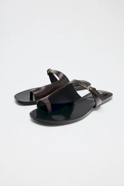 Asymmetric Leather Flat Sandals