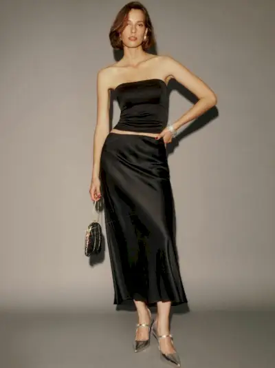 Reformation + Layla Silk Skirt in Black