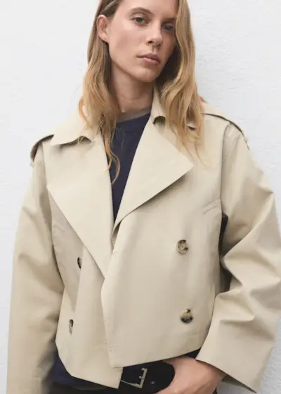 Double-Breasted Cropped Trench Coat - Women | Mango United Kingdom