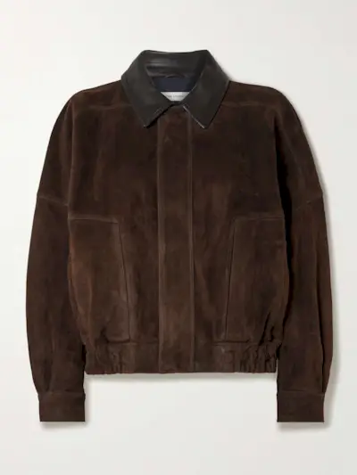 Dalma Leather-Trimmed Suede Bomber Jacket