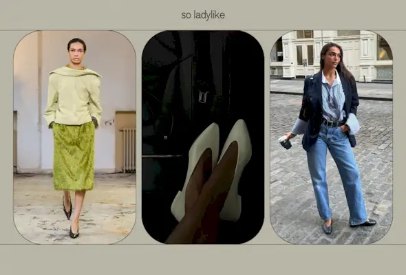 A collage of runway and influencer images featuring court shoes.