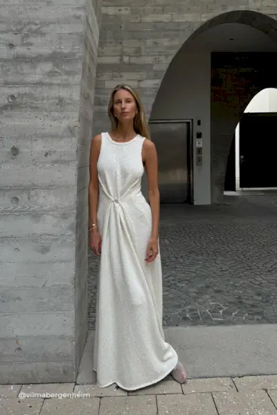 Almeena Crinkled Square-Neck Maxi Dress