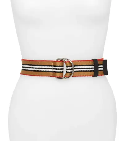 Burberry + Double D-Ring Icon Web Stripe Belt
