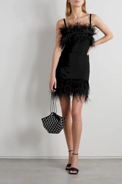 Staud + Etta Feather-Trimmed Knitted Mini Dress