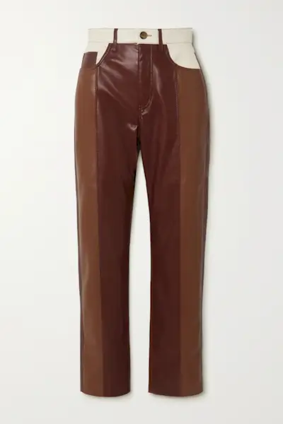 Nanushka + Vinni Cropped Color-Block Vegan Leather Straight-Leg Pants