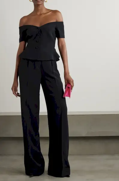 Saloni + Clementine Off-the-Shoulder Crepe Peplum Top