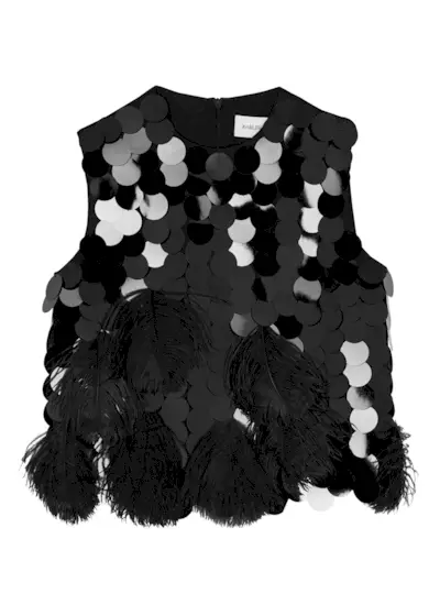 Tanza Paillette and Feather-Embellished Top