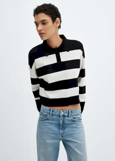Mango + Striped Polo-Neck Sweater