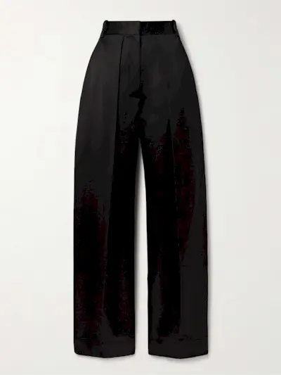 Marinta Satin-Trimmed Pleated Crepe Wide-Leg Pants
