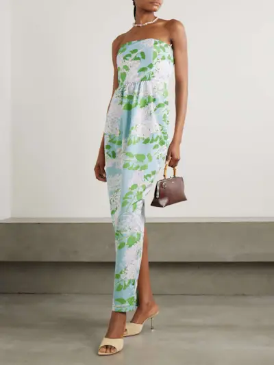 Lena Strapless Floral-Print Taffeta Gown