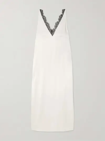 Lace-Trimmed Satin Midi Dress