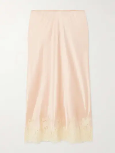 Elowena Lace-Trimmed Silk Midi Skirt