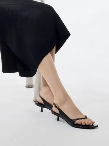 Rayne Square-Toe Kitten-Heel Thong Slingback Sandals