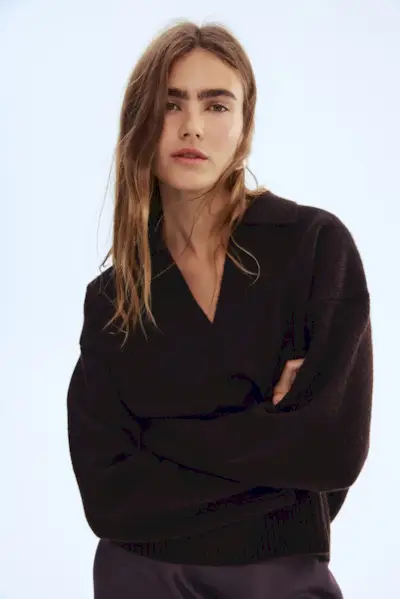 Fine-Knit Collared Jumper