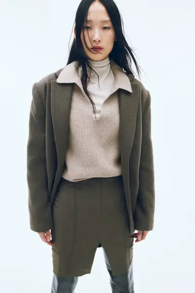 Rib-Knit Collared Jumper