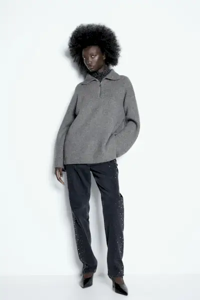 Zip-Top Rib-Knit Jumper