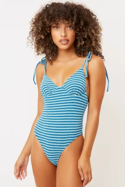 Frankies Bikinis + Otis Terry One Piece Swimsuit in Positano Stripe