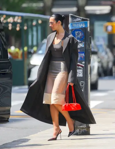 Dua Lipa wears a sheer skirt look.