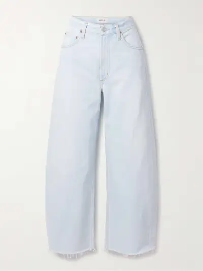 Low Curve Frayed Mid-Rise Wide-Leg Jeans