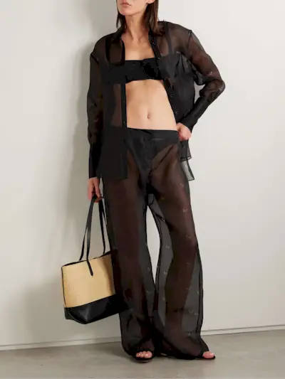 Cutout Silk-Organza Straight-Leg Pants