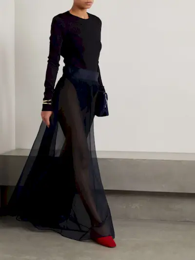 Aire Satin-Trimmed Silk-Organza Maxi Skirt