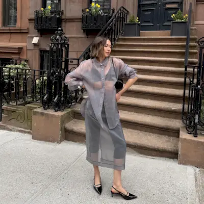 Tinsley Crisp wears a sheer outfit.