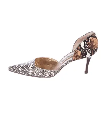 Manolo Blahnik + Embossed Leather d'Orsay Pumps