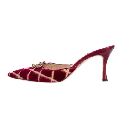 Manolo Blahnik + Velvet Pointed-Toe Mules
