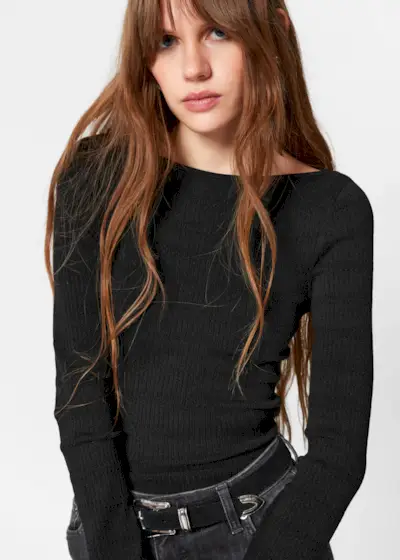 Knitted Boat-Neck Top