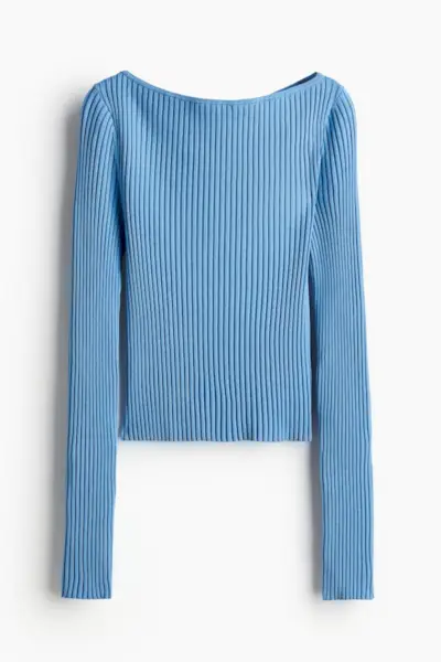 Rib-Knit Boat-Neck Top