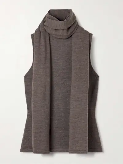 Canal Scarf-Detailed Wool Turtleneck Top