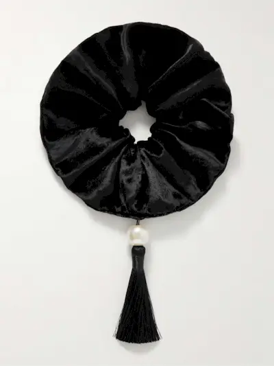 Isadora Tasseled Faux Pearl-Embellished Velvet Scrunchie