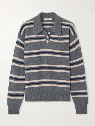 Edith Striped Wool Polo Sweater