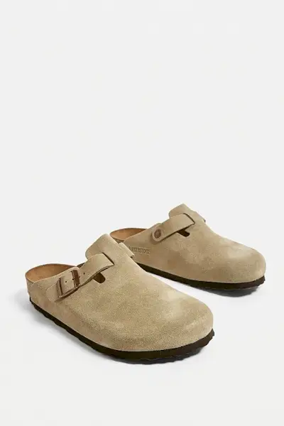 Birkenstock + Boston Taupe Suede Clogs