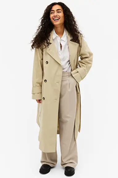Monki + Double-Breasted Trench Coat