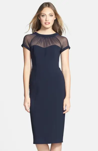 Maggy London + Illusion Yoke Crepe Sheath Dress