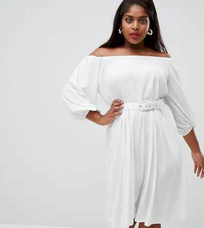 ASOS Curve + Bardot Midi Dress With Belt