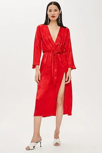 Topshop + Snake Jacquard Knot Midi Dress