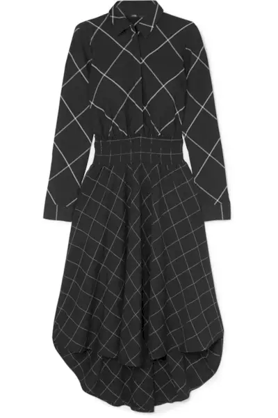 Maje + Asymmetric Checked Twill Midi Dress