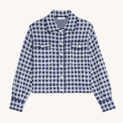 Sandro + Cropped Jacket in Jacquard Tweed